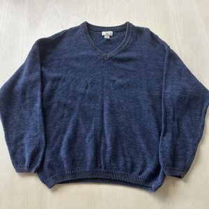 Vintage 90s County Seat Sweater Mens XL Blue V Neck Ramie Cotton Knit Pullover